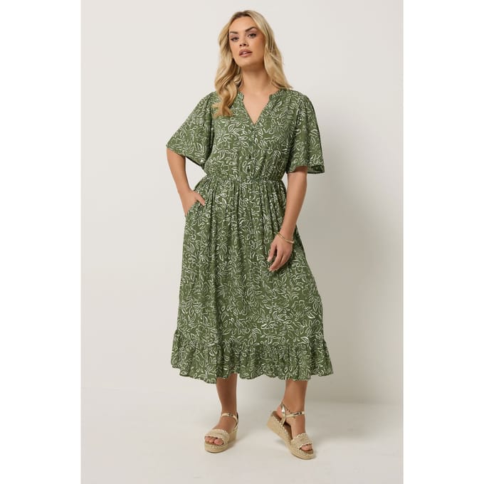 Yours Kaki Groene Midijurk Met Bloemenprint Size 58-60