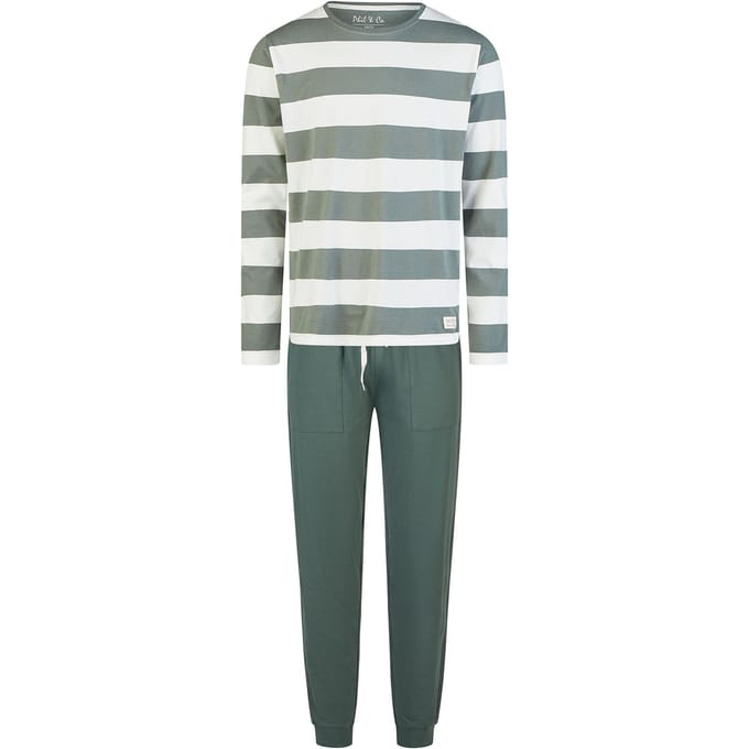 Phil & Co Heren Pyjama Set Lang Groen Gestreept - Maat XXL