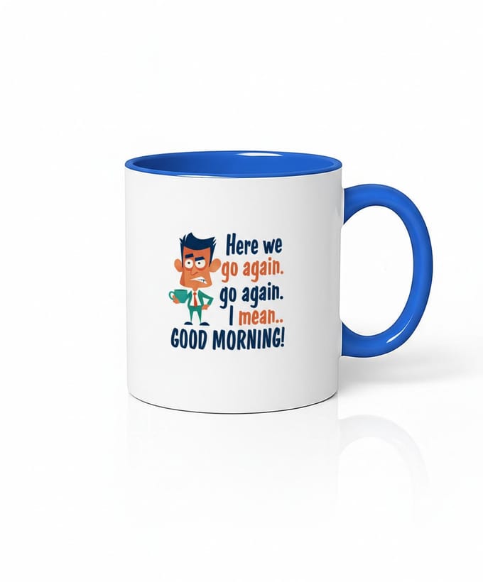 Grappige Koffiemok "Here We Go Again" - Perfecte Start van de Dag