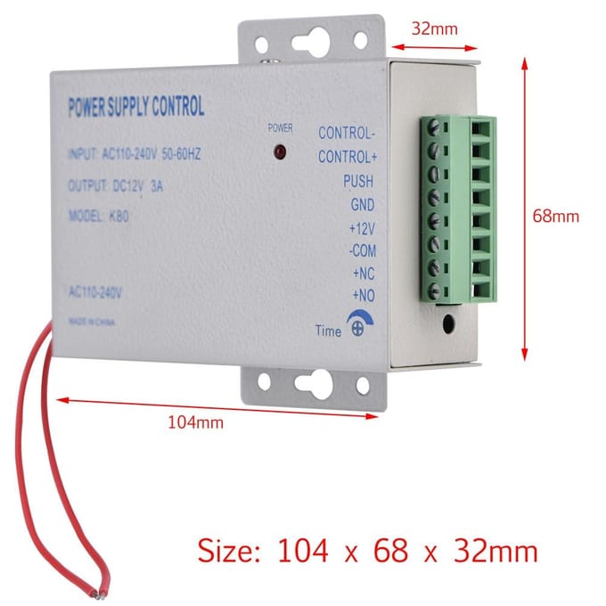 Ingang AC110V-240V Uitgang DC 12V 3A 30W Voeding Controller voor Deur Toegangscontrolesysteem gray
