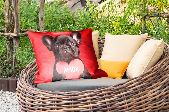 Buitenkussens - Amor - Hond - Hartje - Rood - 60x40 cm - Weerbestendig