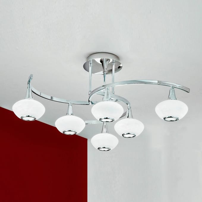 ORION Lia plafondlamp, 6-lamps, chroomkleurig, glas/metaal