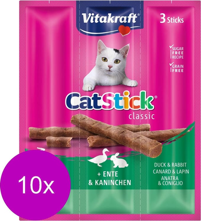 Vitakraft Cat-Stick Mini - Kattensnack - Eend&Konijn - 10 x 3 st