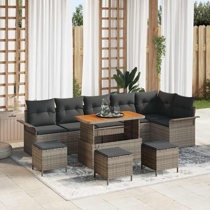 vidaXL - Tuinbank - Set - 10 - st - 9-Aantal - zitplaatsen - Grijs