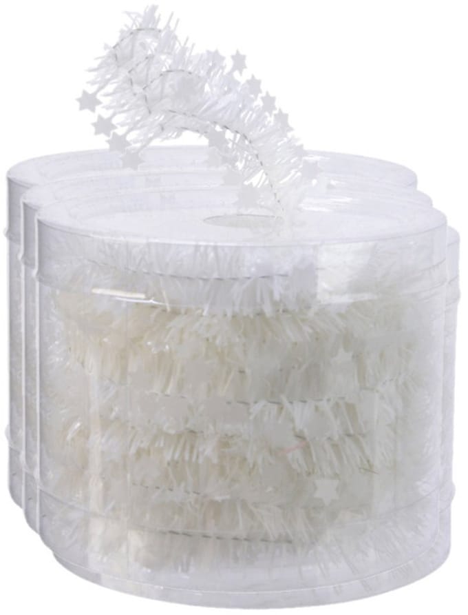Decoris kerstslinger- 3x st -guirlande - met sterren - wit - lametta - 700 cm