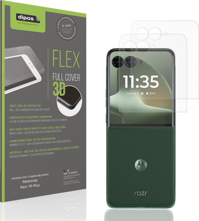 dipos FLEX – 2x Matte Screenprotector geschikt voor Motorola Razr 70 Plus Aussenseite | Volledige Schermbescherming | Case-Friendly