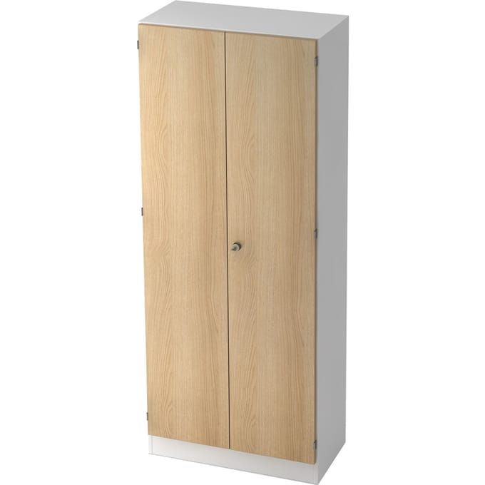 Archiefkast, 5 ordnerhoogten, afsluitbaar, B 800 x D 420 x H 2004 mm, wit/eiken