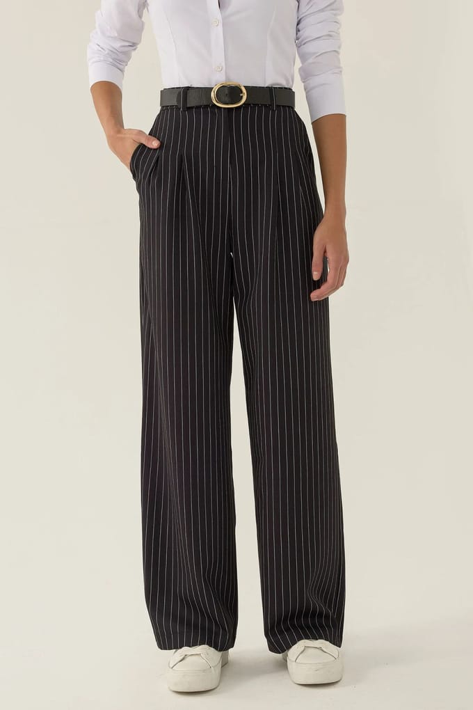 Hoge Taille Gestreepte Rechte Broek