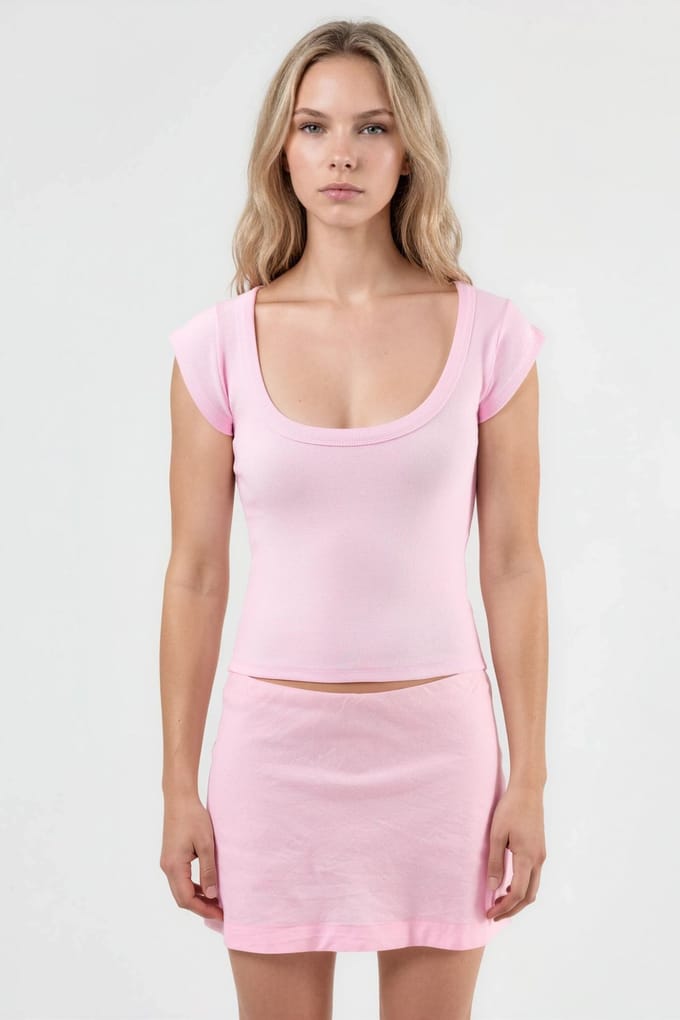 Slim Fit Ribbel U-Hals Blouse