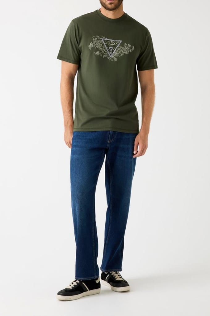 GUESS Cn Ss Embroidery Tri Green Depths Größe: S | Basic T-Shirts Outlet | Herren | Grün