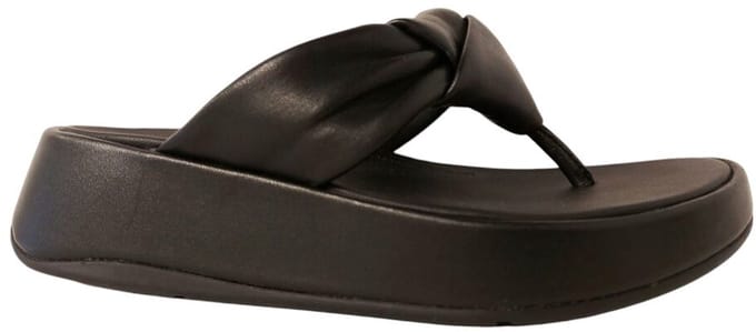 Fitflop Slipper F-Mode Knot Soft-Leather Flatform Toe-Post Zwart