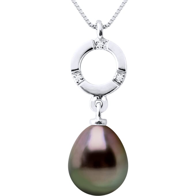 Diamond Pendant 0.010 Cts gekweekte parel TAHITI Peer 8-9mm White Gold