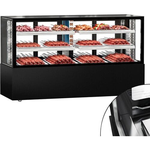GGM Gastro Kühl-/ Fleischvitrine MADRID - 2000mm - Doppelverglasung - mit 2 Ablagen - Schwarz Matt