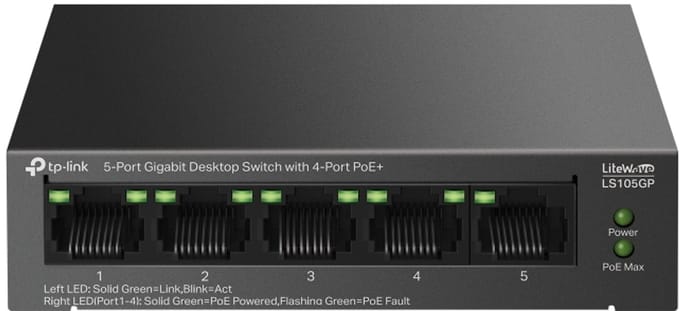TP-Link LiteWave LS105GP netwerk-switch Unmanaged Gigabit Ethernet (10/100/1000) Power over Ethernet (PoE) Zwart
