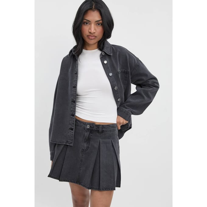 boohoo Dames Geplooide denimrok | Grey | Maat: 10