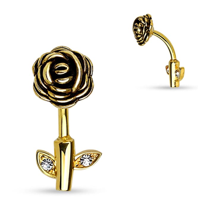 Navelpiercing roos op stam - goud - LMPiercings