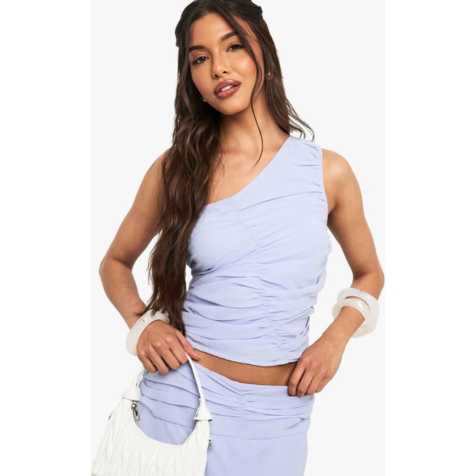 boohoo Dames Chiffon-geruypt One-Shoulder Crop Top | Blauw | Maat: 40