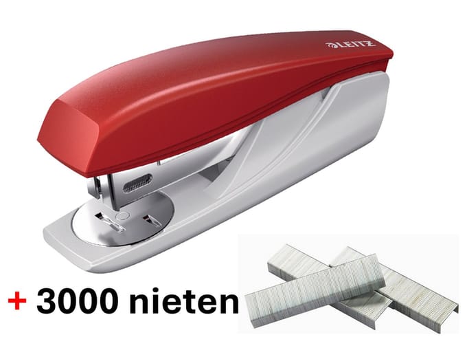 Leitz nietmachine NeXXT rood - 25 vel - 3.000 nietjes - voordeelset