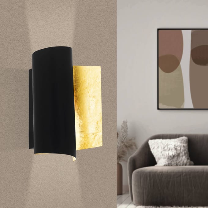 EGLO Falicetto Wandlamp - E27 - 25 cm - Zwart/Goudkleurig