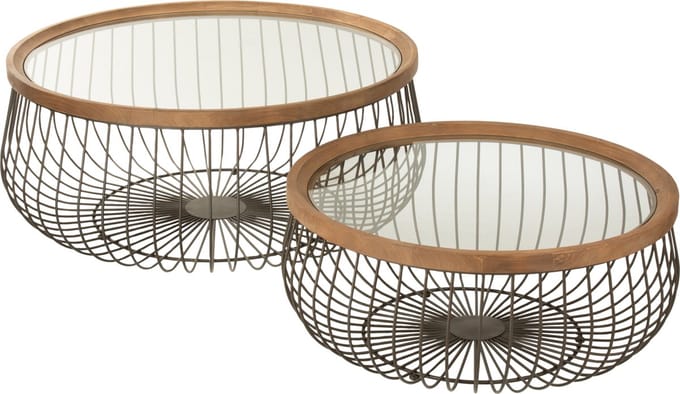 J-Line salontafel Rond - metaal/glas - zwart - 2 stuks