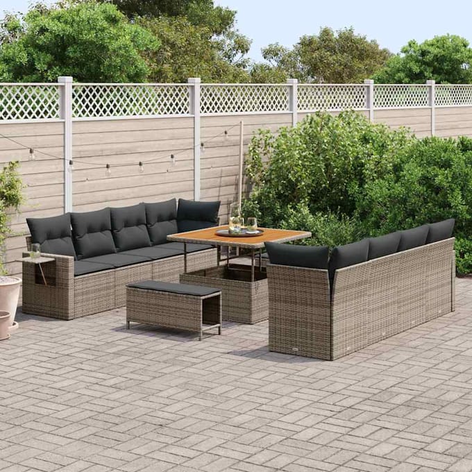 vidaXL Tuinbank Set met kussen 11 pcs Grijs poly rattan