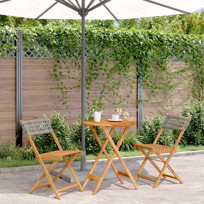 vidaXL - 3-delige - Bistroset - poly - rattan - en - massief - hout - grijs