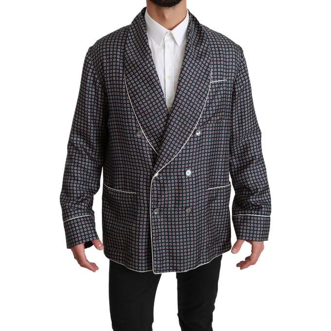 Dolce & Gabbana Mannen marineblauw gedessineerde jas met dubbele borst