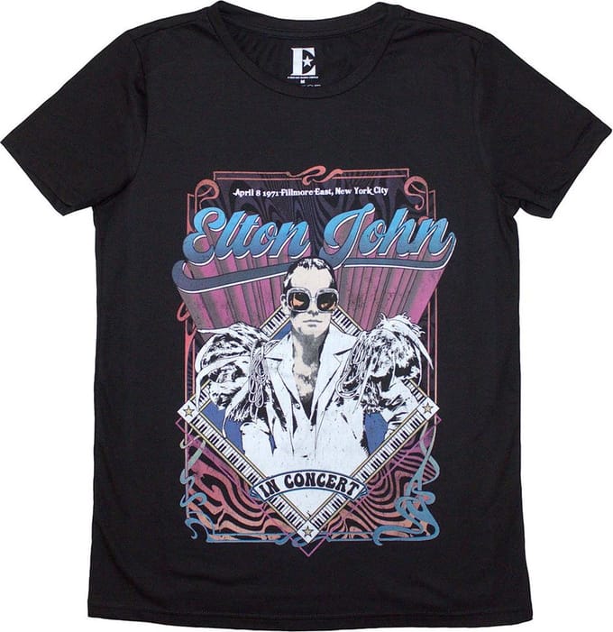 Elton John - Psych Vintage Dames T-shirt - M - Zwart