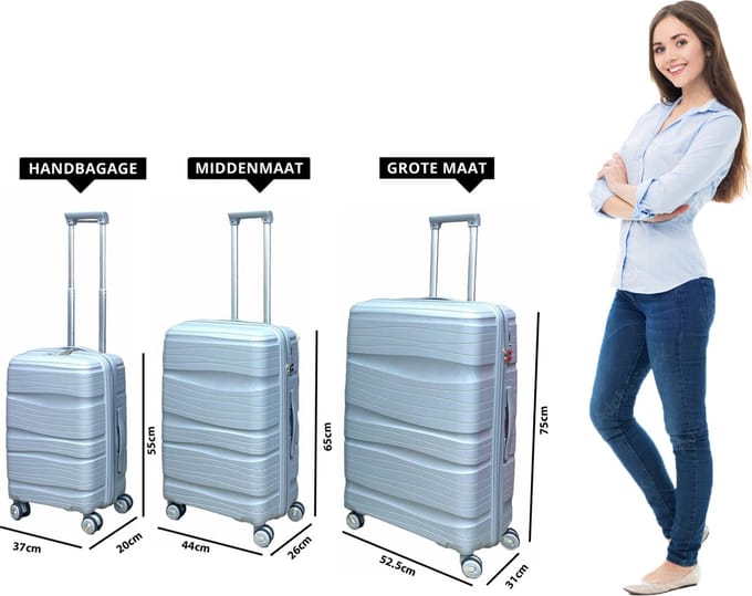 Luxe Kofferset 3 delig - MOS© - set Reiskoffers - Dubbele wielen - 360° spinners - 100% Polypropyleen - Hard Case