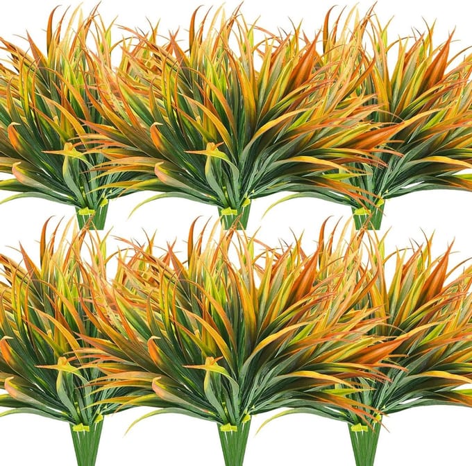 Kunstgras Stengels - Nep Gras - Buiten Decoratie - UV Bestendig - 12 Stuks - Geel