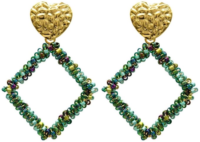 Oorbellen - Hart met Glaskralen - RVS - 5 cm - Groen – valentijn – cadeau
