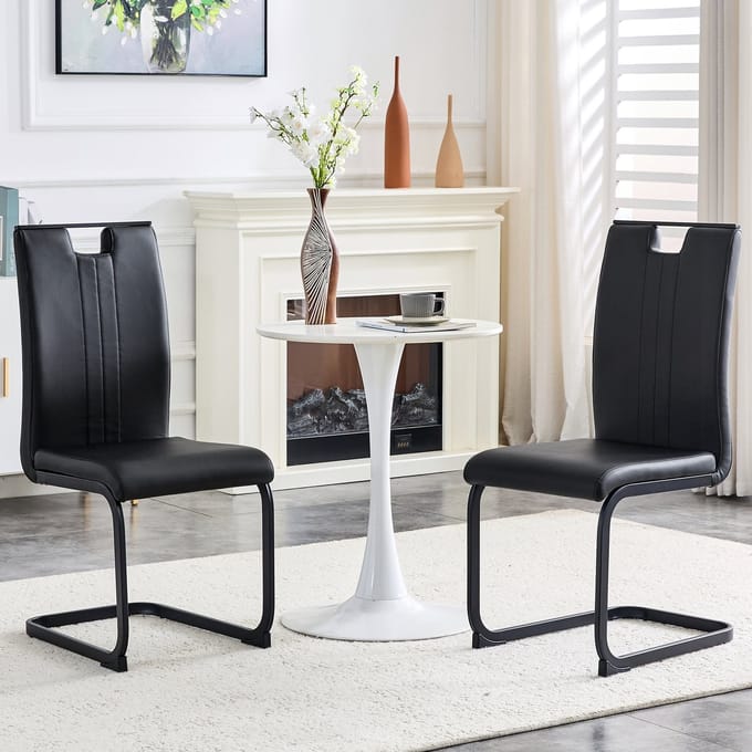 REDOM Eetkamerstoelen Set van 2 - Ergonomische Rugleuning - Modern - PU - Zwart