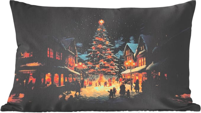Sierkussens - Kussentjes Woonkamer - 50x30 cm - Kerstfeest - Dorp - Donker