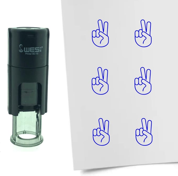 CombiCraft Stempel Victory hand / peace 10mm rond - Blauwe inkt