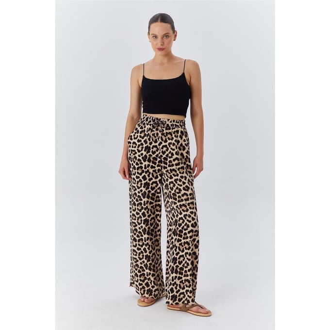 Hoge Taille Luipaardprint Wijde Pantalon