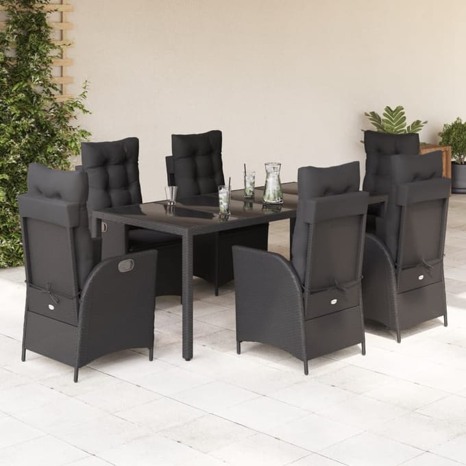 vidaXL - 7-delige - Tuinset - met - kussens - poly - rattan - zwart