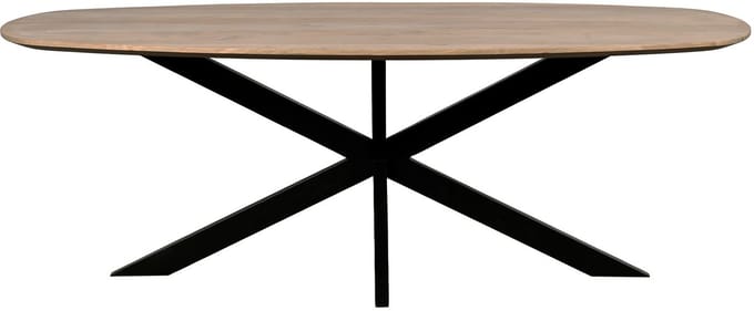 QUVIO Eettafel Sofia - Deens Ovaal - 180 x 90 cm - Stalen kruispoot - FSC® gecertificeerd mangohout - Naturel