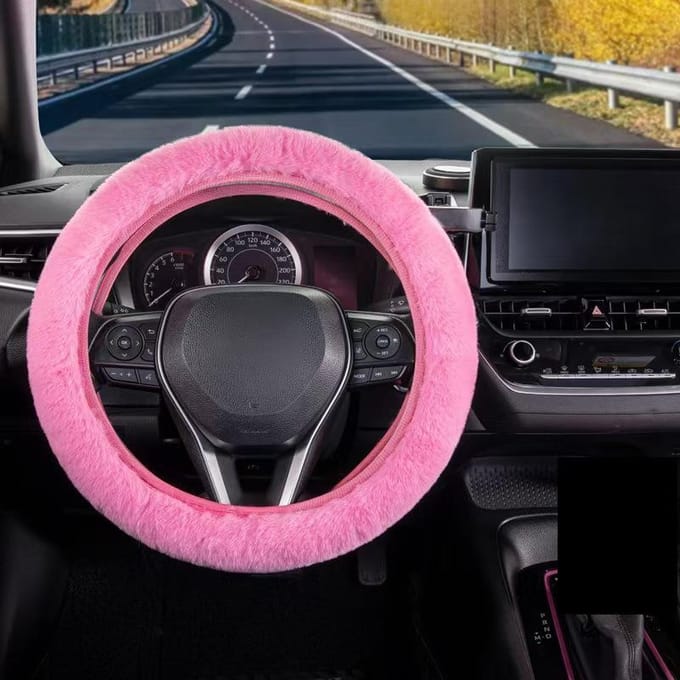 Modish accessoire de voiture universel charme chaud longue couverture de volant de voiture en peluche douce rose