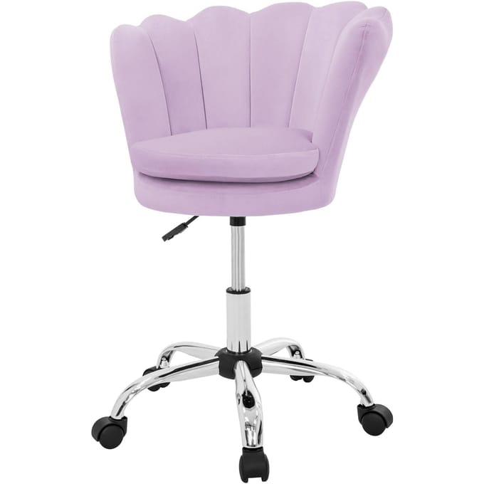 Bureaustoel met wielen en rugleuning schelpdesign 55x60 cm paars fluweel metalen frame ML design