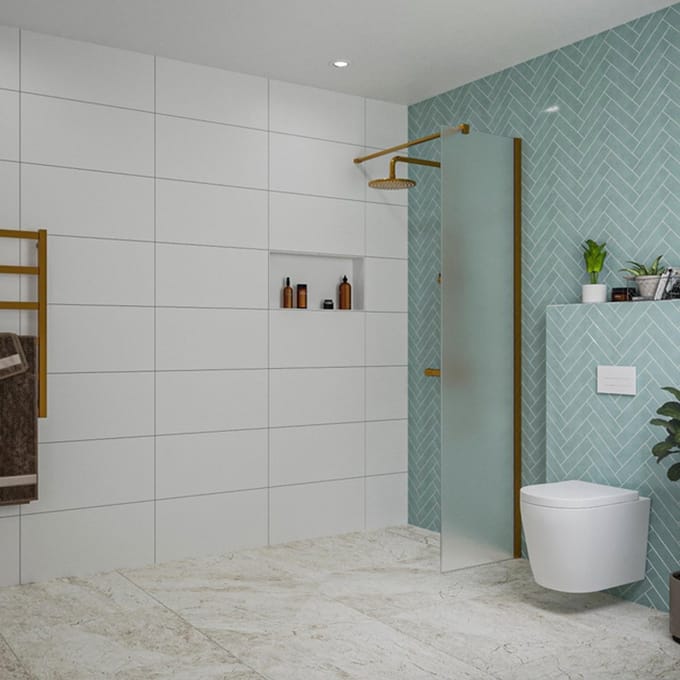FugaFlow Eccelente Vetro inloopdouche badkamer - 50x200cm - mat glas - wandarm - geborsteld koper