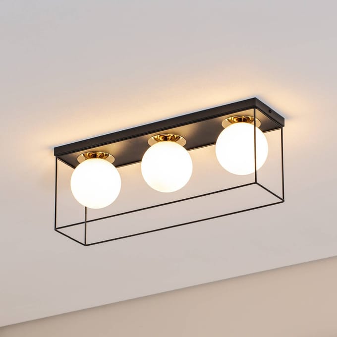 SIGMA Plafondlamp Aroma, 3-lamps, zwart/wit/goud, staal