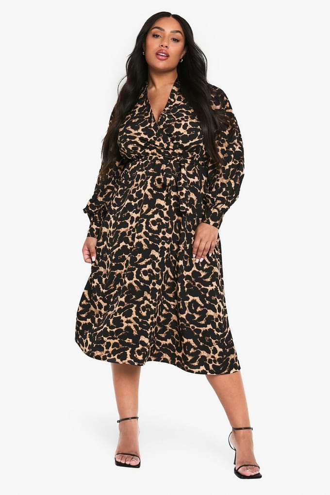 boohoo Dames PLUS LEOPARD PRINT CEINTUURDE SKATERJURK | Luipaardprint | Maat: 48