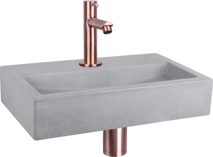 Differnz Flat Fonteinset - Beton lichtgrijs - Kraan recht rood koper - 38 x 24 x 8 cm