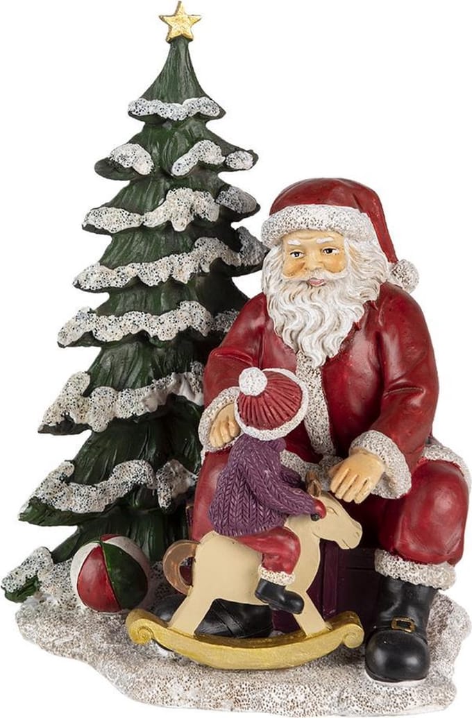 Clayre & Eef Beeld Kerstman 16x13x22 cm Rood Groen Kunststof