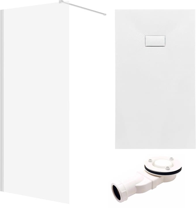 Ketil Vidar doucheset 100 x 80 cm chroom/wit - walk-in douchewand met douchebak