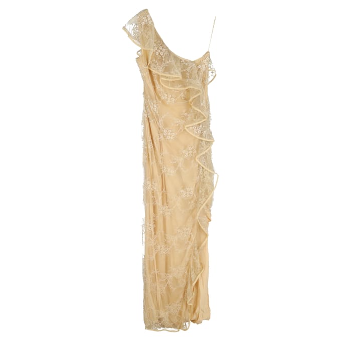 Valentino maxi-jurk met kanten ruches in geel polyester