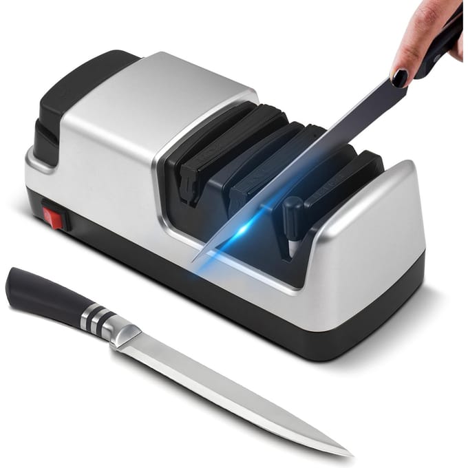 Elektrische messenslijper Multifunctioneel 3-traps sleuven Keukenmessen slijpsysteem met EU Plug E006R