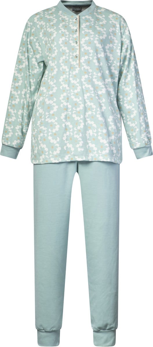 Lunatex - warme dames pyjama 124257 - aangeruwd interlock - groen - maat M