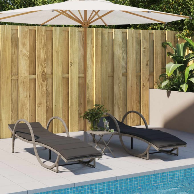 vidaXL - Ligbed - met - kussen - 60x199x42 - cm - poly - rattan - lichtgrijs