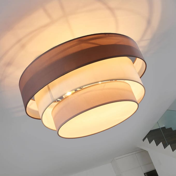 Lindby - plafondlamp - 3lichts - Stof, metaal - H: 36.8 cm - E27 - grijsbruin, wit, grijs, chroom